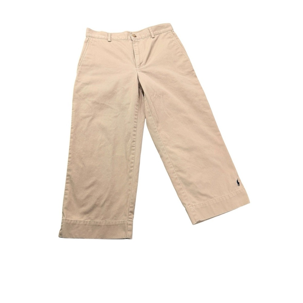 Ralph Lauren Sport Womens 6 Khaki Cropped Wide Leg Chino Pants Cotton Pony